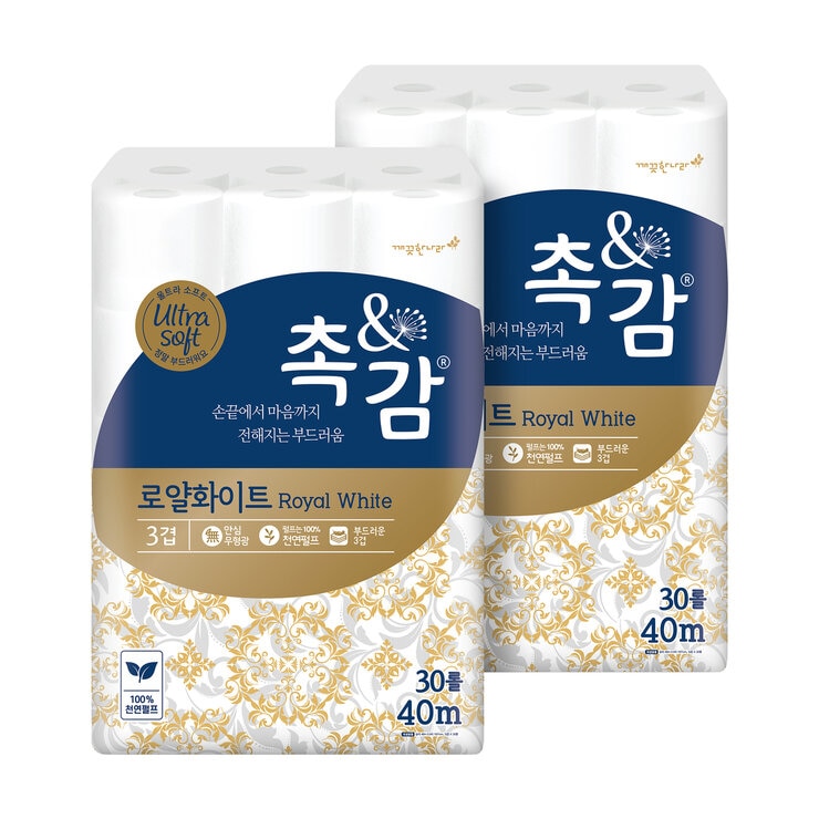 깨끗한나라 촉앤감 로얄화이트화장지40m x 30롤 x 2팩